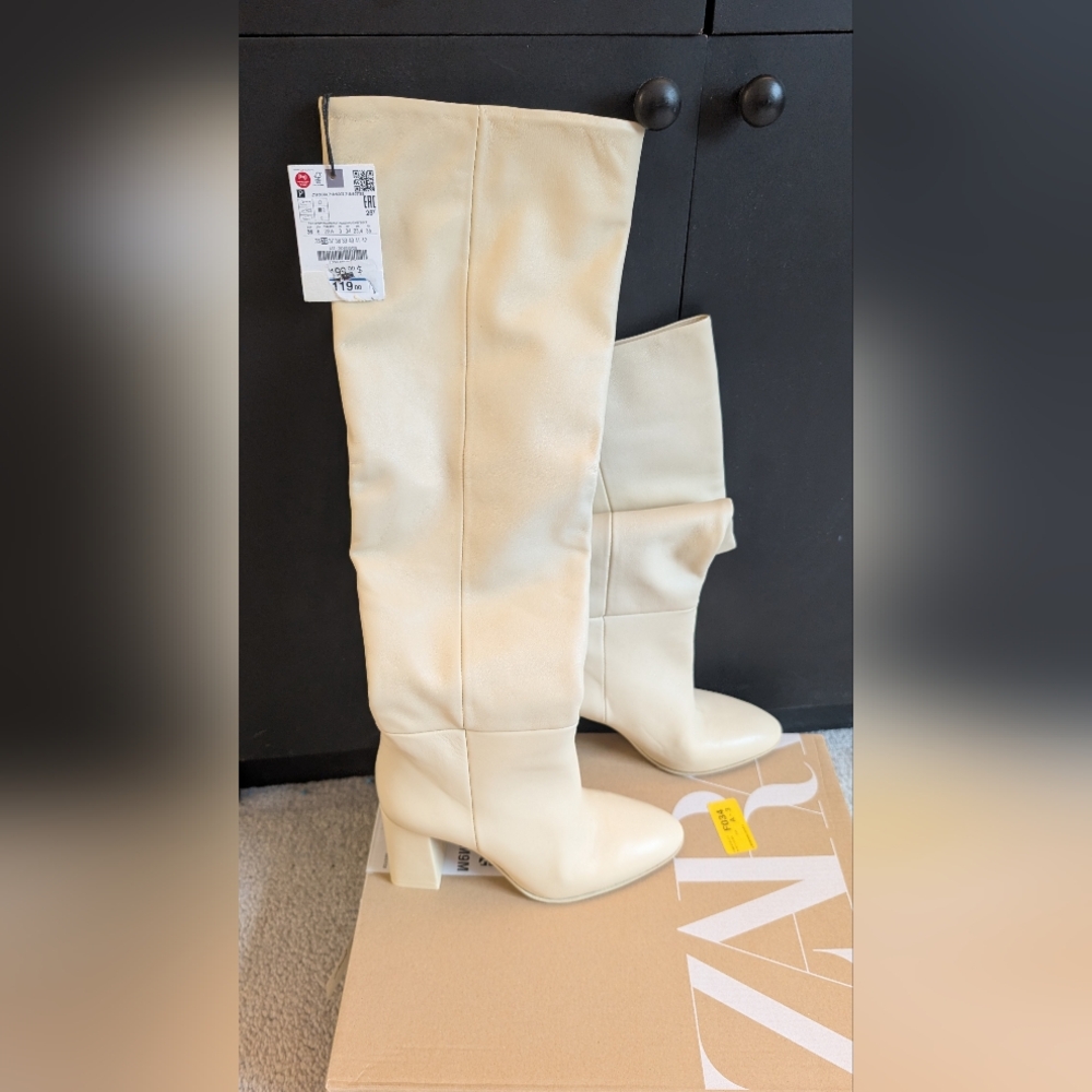 Cream Leather Women's Boots